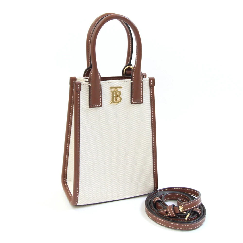 Burberry Handbag TB Francis Tote Brown Canvas Leather Bag Phone Shoulder